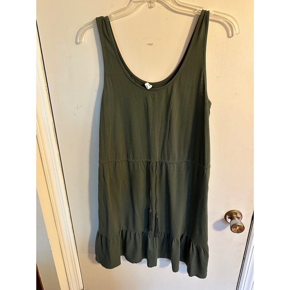Old Navy Dress Olive‎ Green Sleeveless Tassel Drawstring Gorpcore Ruffle Large